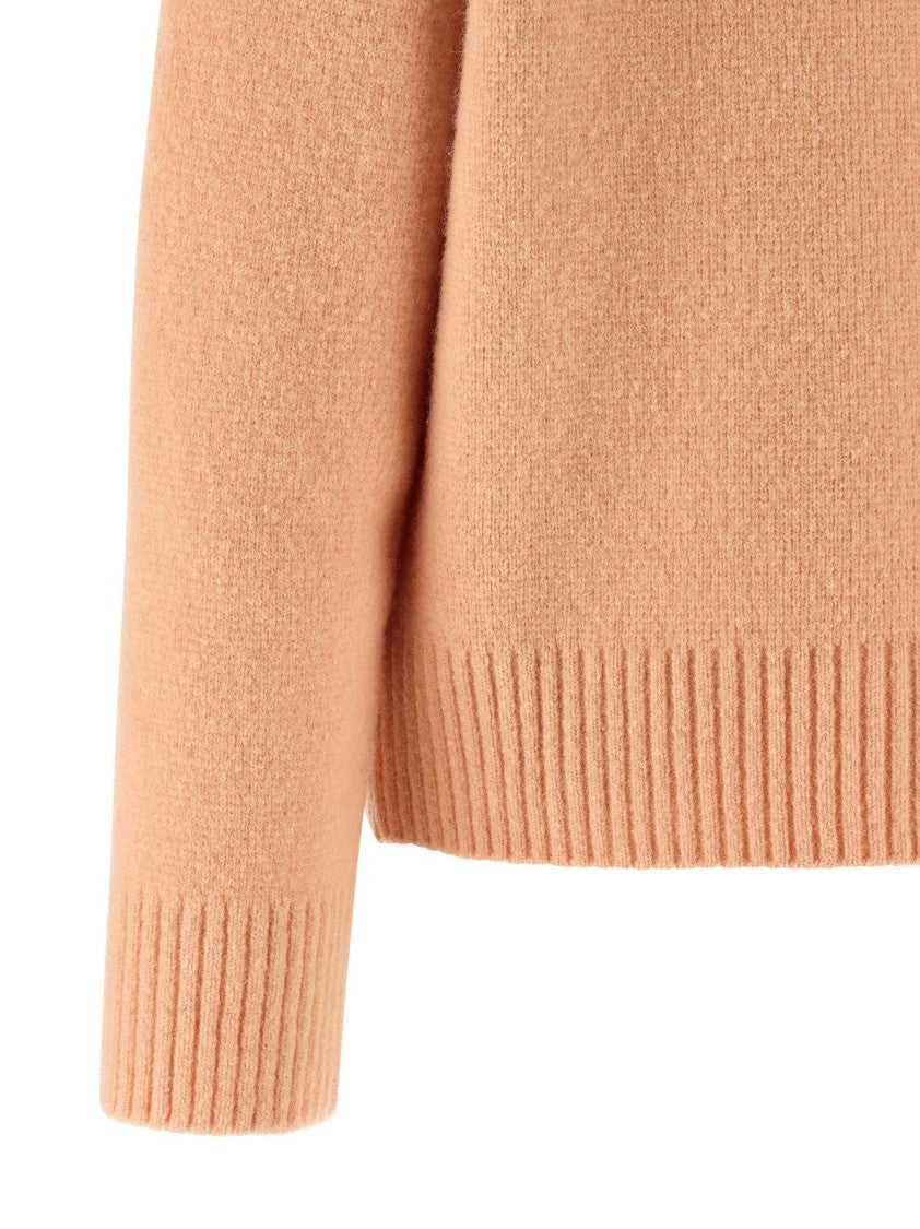 Ami Textured Knit Sweater With Classic Crew Neckline And Ribbed Details