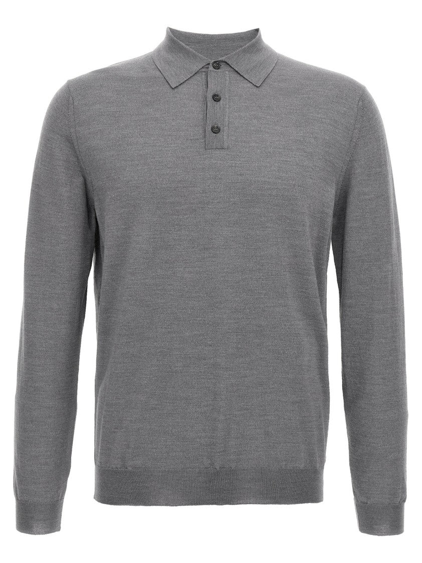 Zanone Virgin Wool Polo Shirt With Button Placket And Cuffed Sleeves