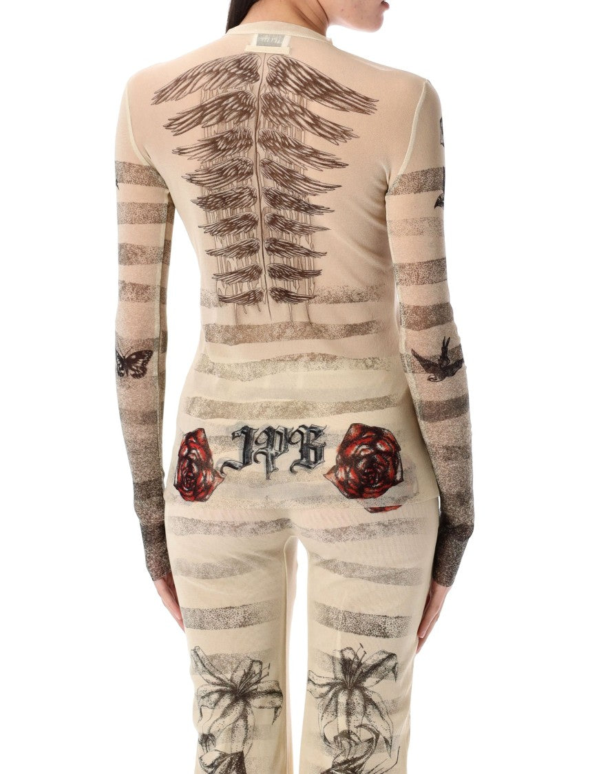 Jean Paul Gaultier Mesh Ls Sleeve Tatoo Marinier Top