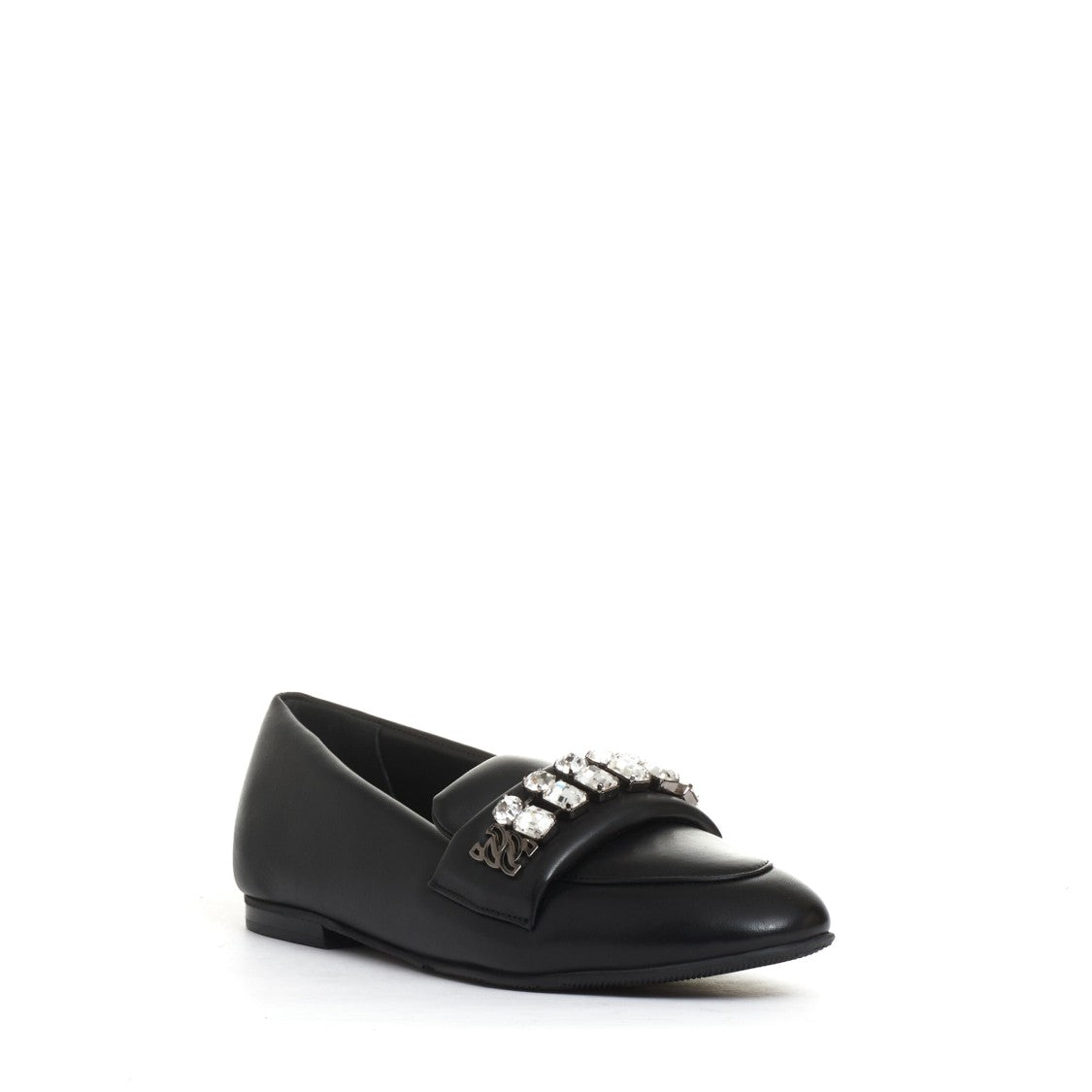 Casadei Black Moccasin With Rhinestone Buckle