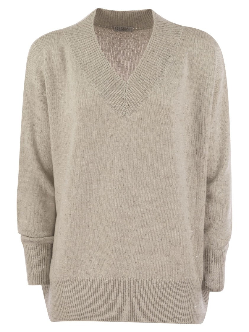 Brunello Cucinelli Cashmere And Silk Sweater With Micro Sequins