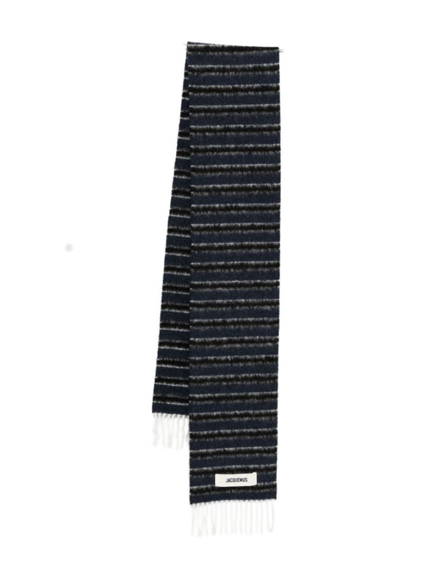 Jacquemus Horizontal Striped Blue And Gray Alpaca Blend Scarf
