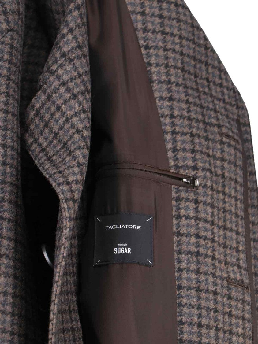Tagliatore Houndstooth Pattern Jacket With Structured Collar And Flap Pockets