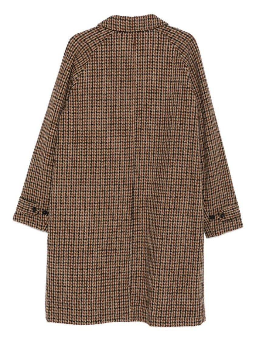 Sebago Mid-Length Houndstooth Coat With Textured Cotton Fabric
