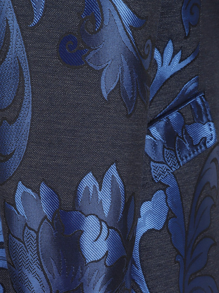 Etro Tailored Blue Floral Jacquard Denim Jacket