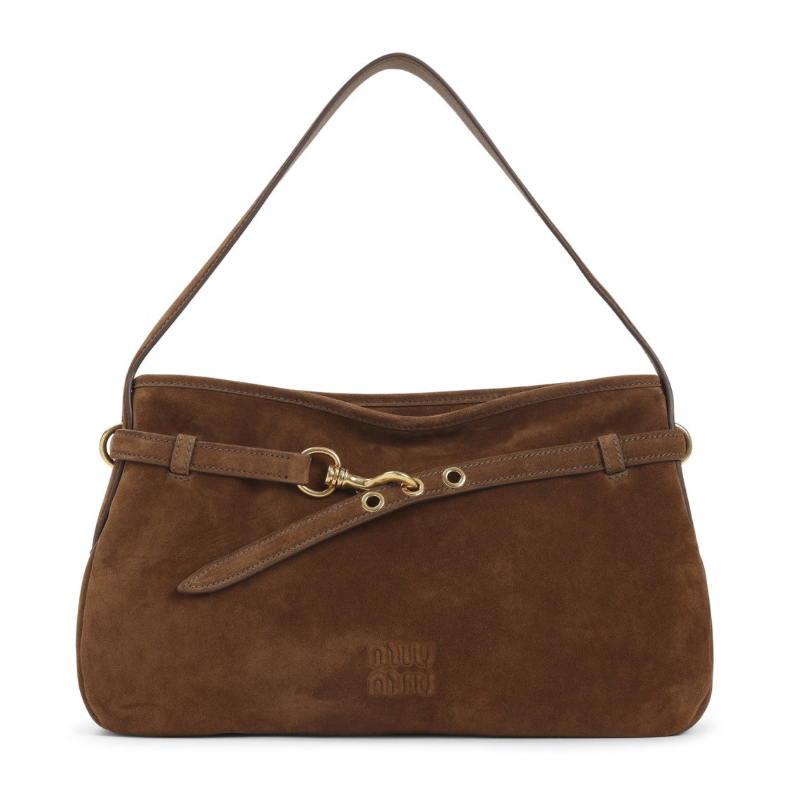 Miu Miu Medium Suede Handbag With Gold-Tone Clasp