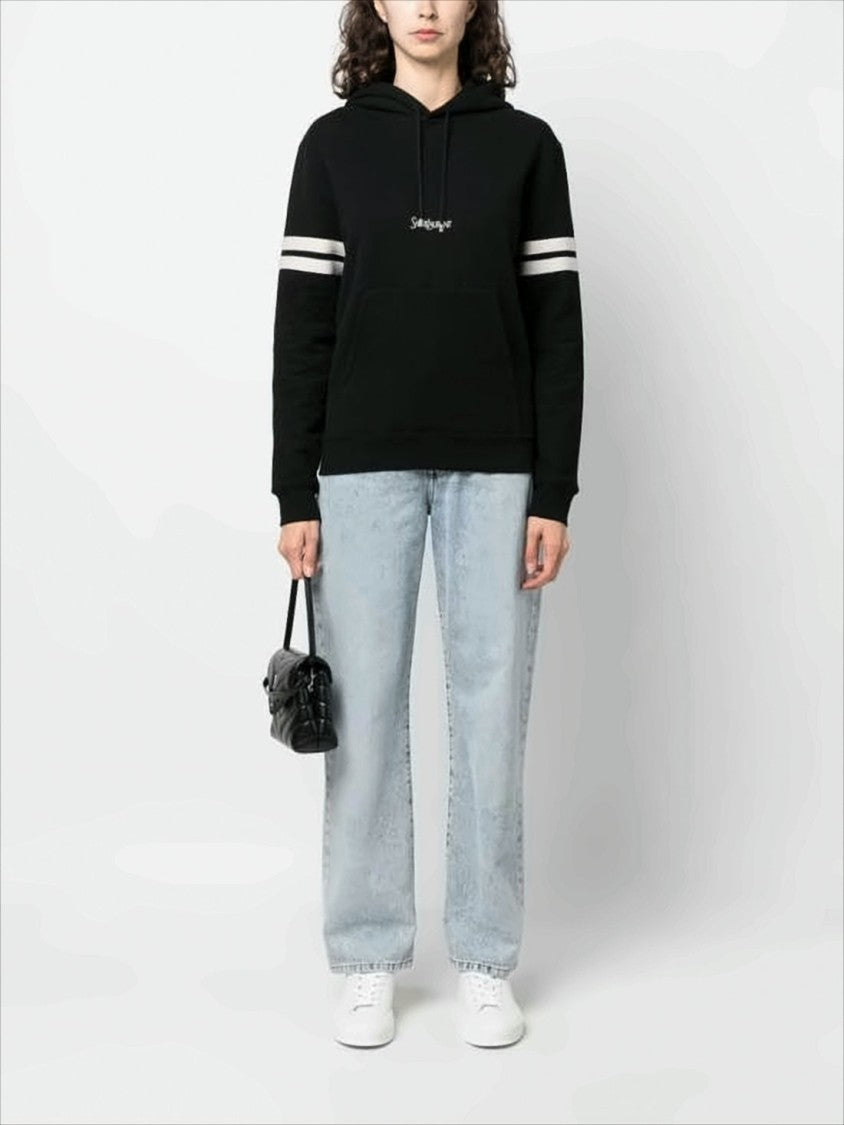 Saint Laurent Relaxed Fit Black Hoodie With Embroidered Logo