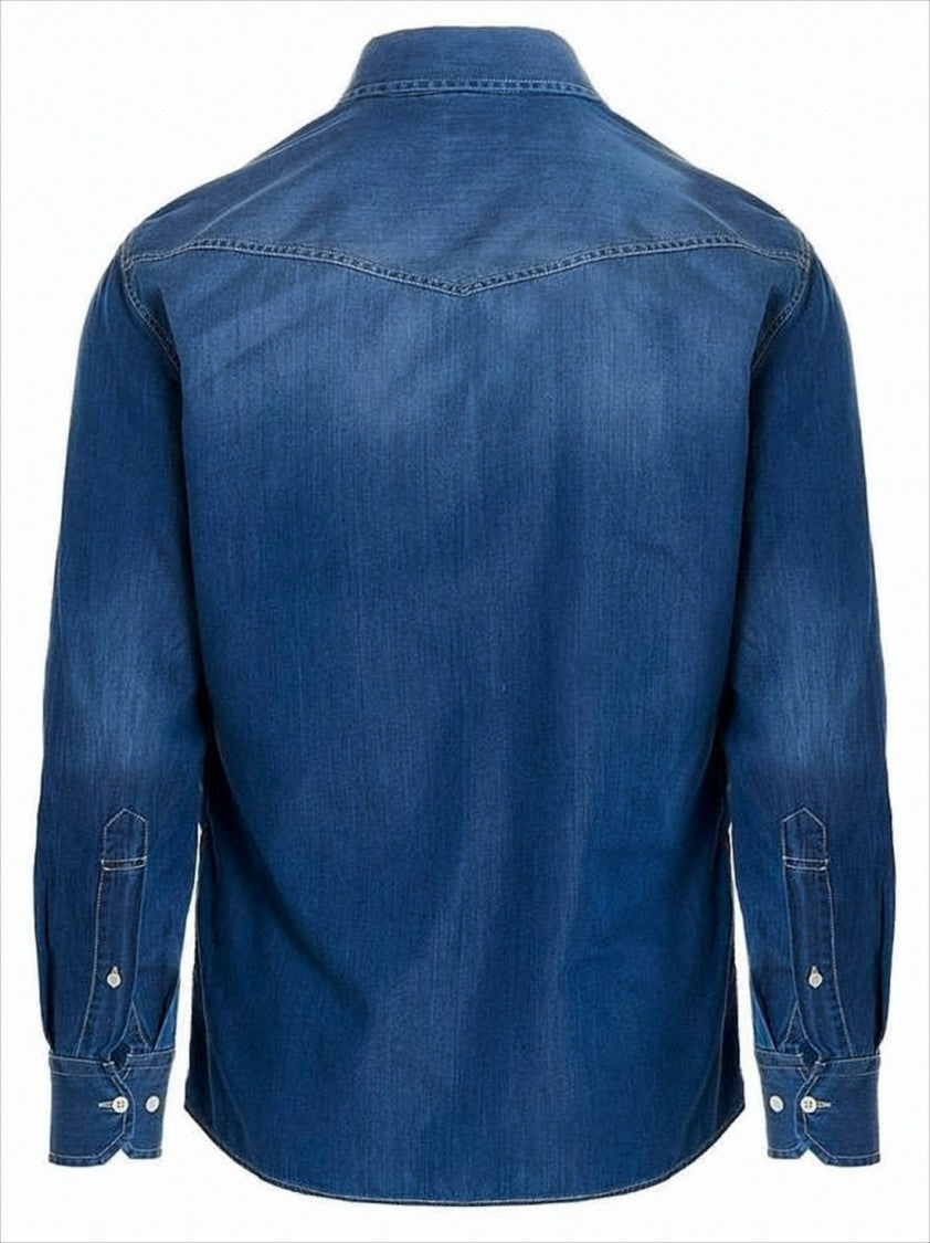 Brunello Cucinelli Classic Denim Long-Sleeve Shirt With Flap Pockets
