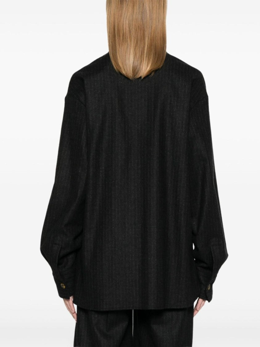 Le Sully Studio Charcoal Grey Pinstriped Wool Blend Eva Shirt