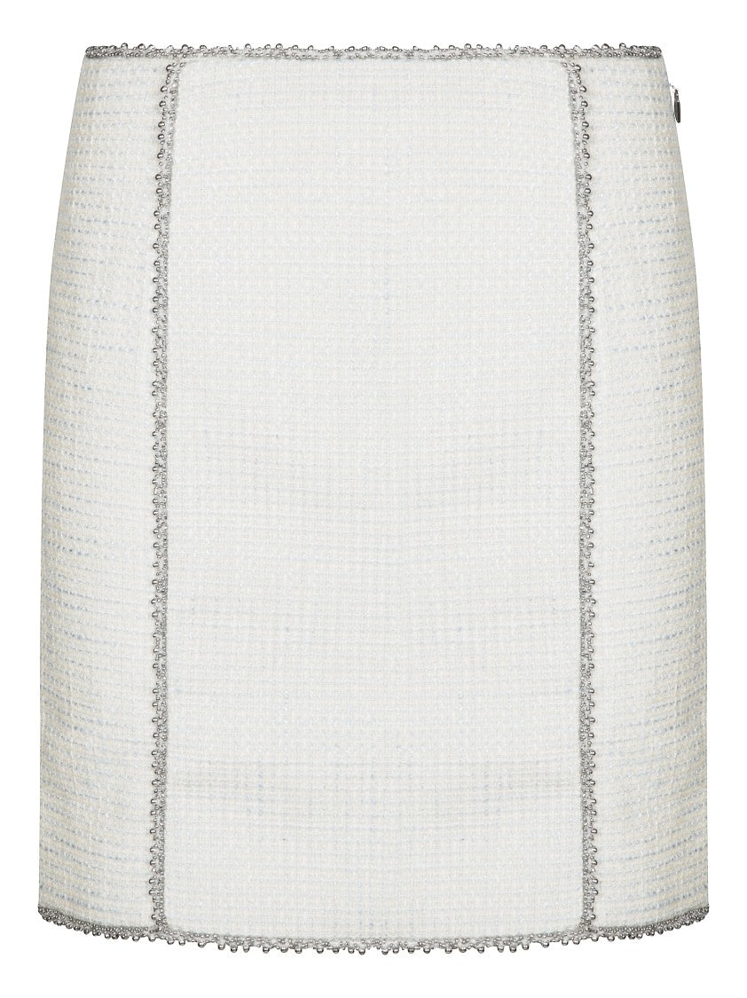 Rotate Structured White Boucle Miniskirt