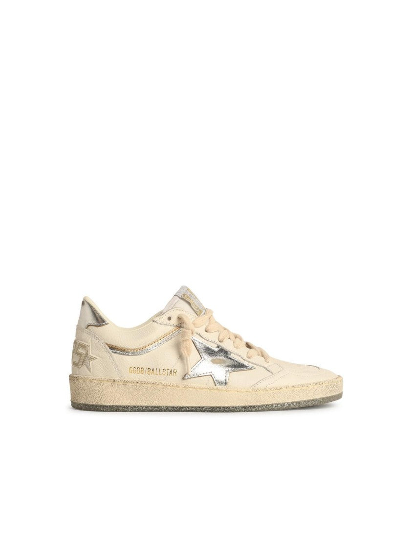 Golden Goose Ball-Star' White Leather Sneakers With Silver Star