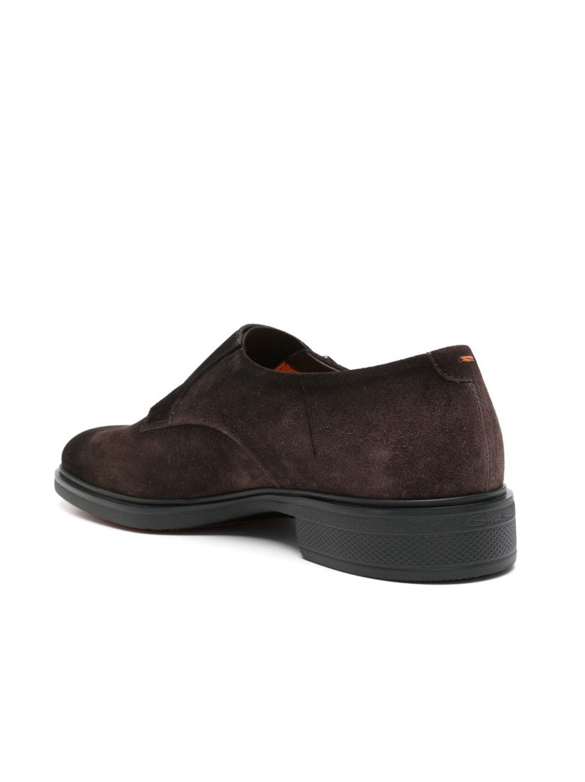 Santoni Monk Strap Calf Suede Loafers With Double Buckle Closure