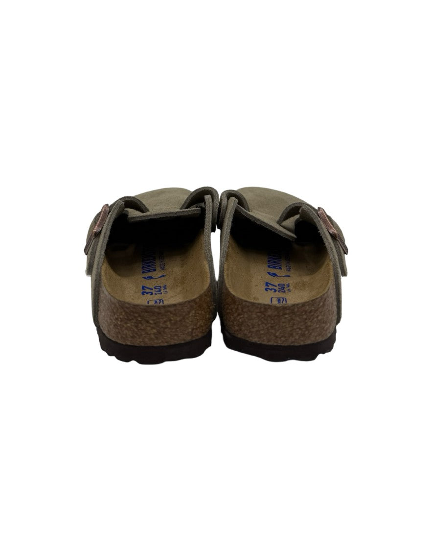 Birkenstock Suede-Like Taupe Clogs With Adjustable Strap And Cork Footbed