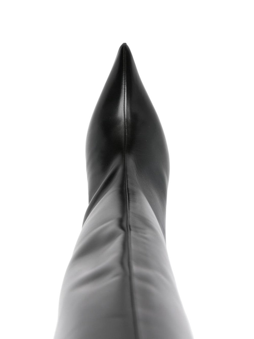 The Attico Knee-High Black Leather Boots With Pointed Toe