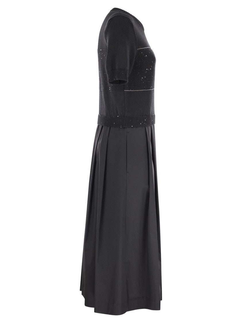 Peserico Two-Tone Dress In Pure Cotton With Micro Sequins