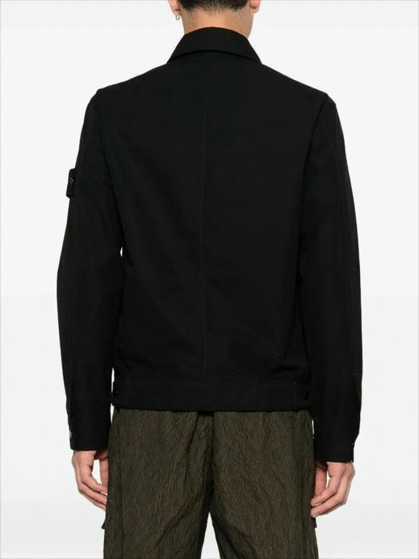 Stone Island Minimalist Black Cotton Jacket With Front Zipper Closure