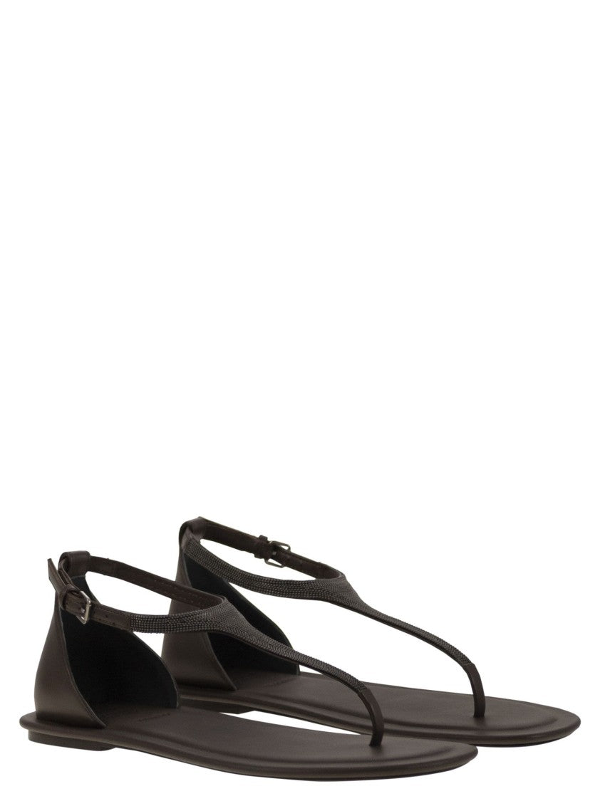 Brunello Cucinelli Nappa Leather Sandals With Precious Strap