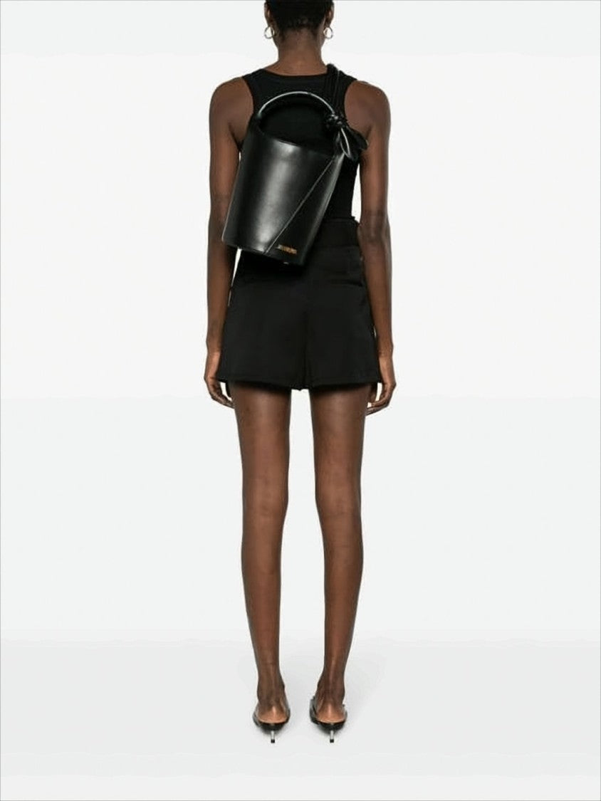 Jacquemus Structured Cylindrical Black Leather Tote With Adjustable Strap
