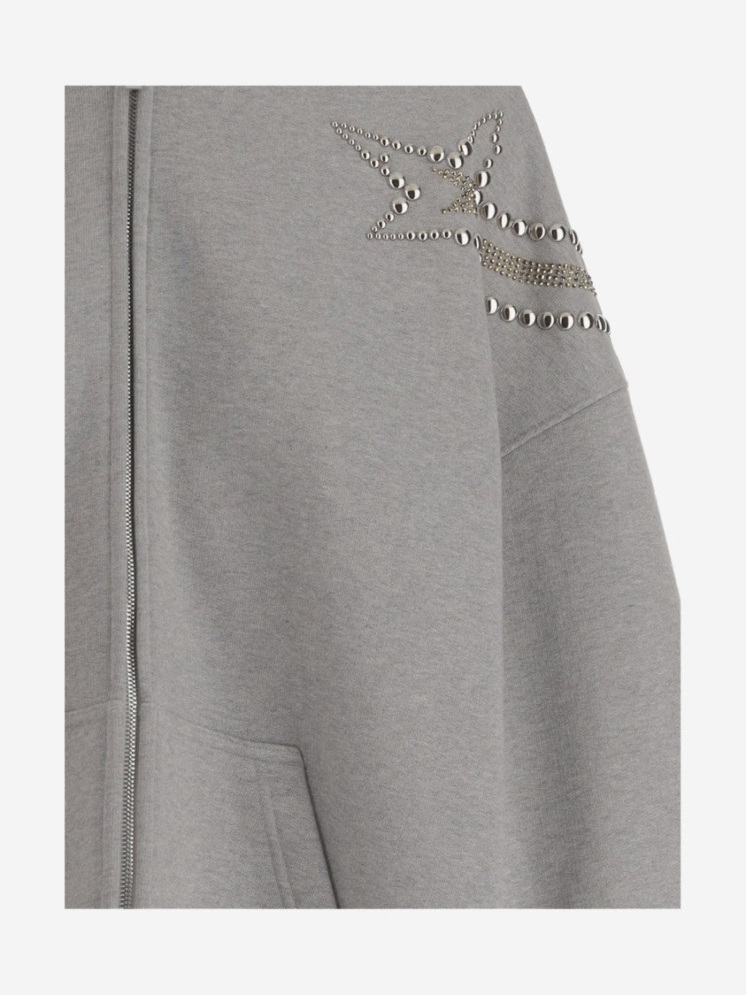 We11 Done Cotton Sweatshirt With Rhinestone And Stud Shoulder Detail