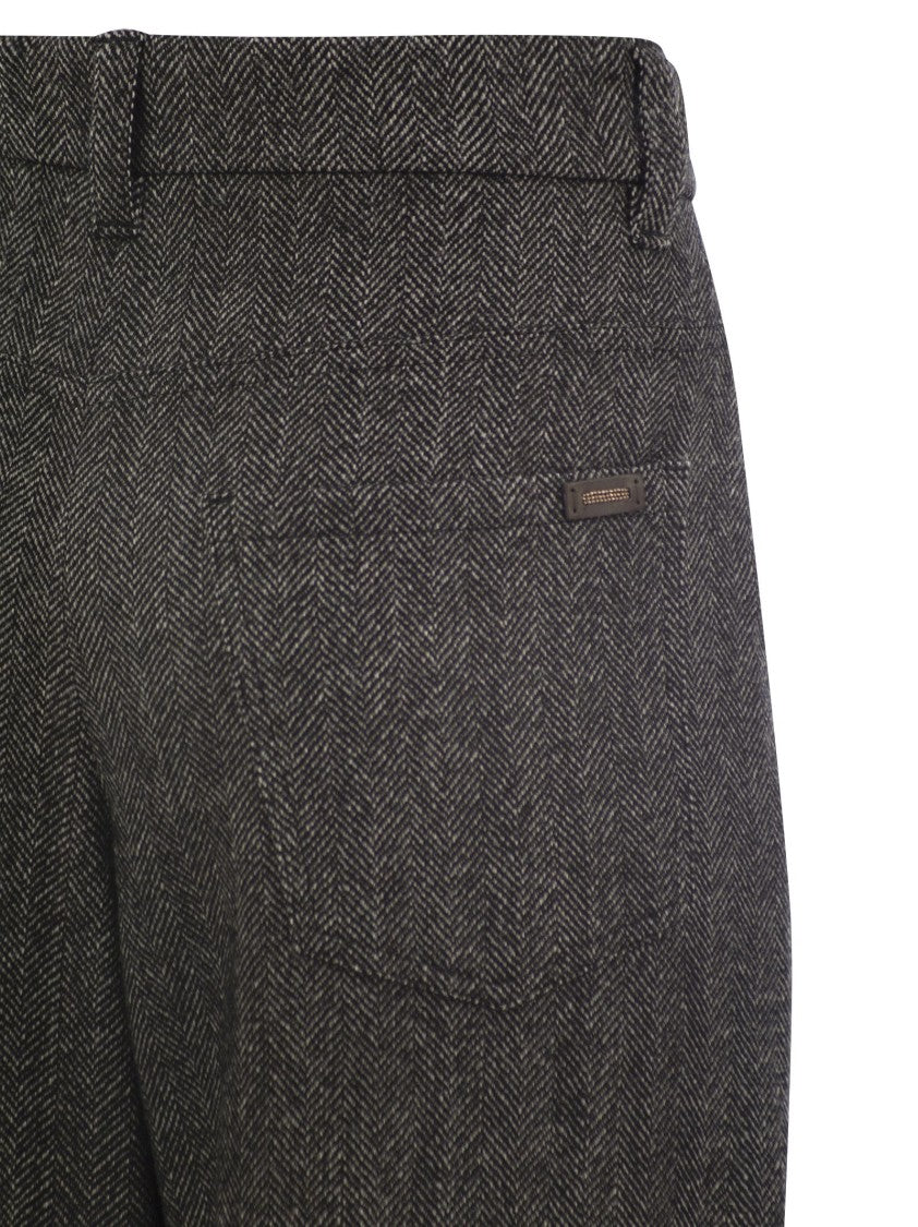 Brunello Cucinelli Loose Sartorial Chevron Carded Techno Wool Trousers