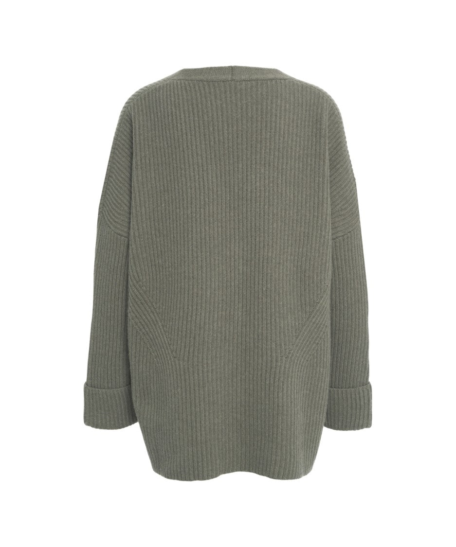 Roberto Collina Ribbed Knit Grey Cardigan With Relaxed Fit And V-Neckline