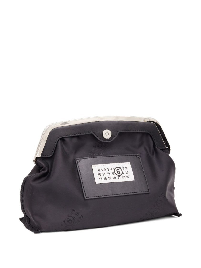 Mm6 By Maison Margiela Structured Black Polyester Clutch With Silver-Tone Closure