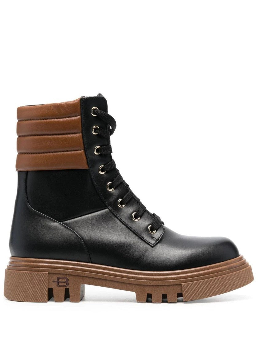 Baldinini Sleek Black Leather Ankle Boots With Padded Brown Collar