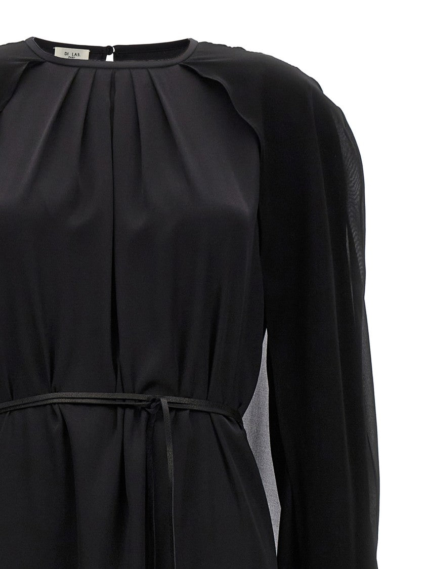 Di.La3 Pari' Silk Cape Dress With Leather Waist Tie
