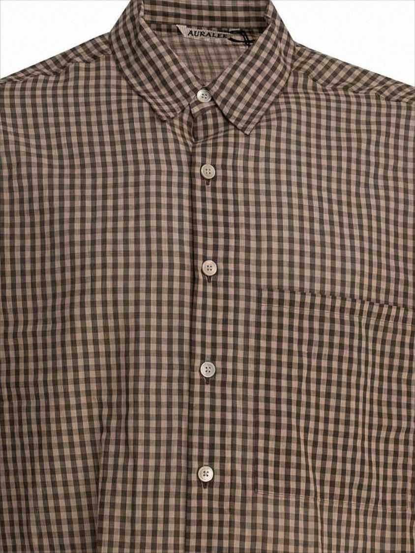 Auralee Brown Gingham Check Long Sleeve Shirt