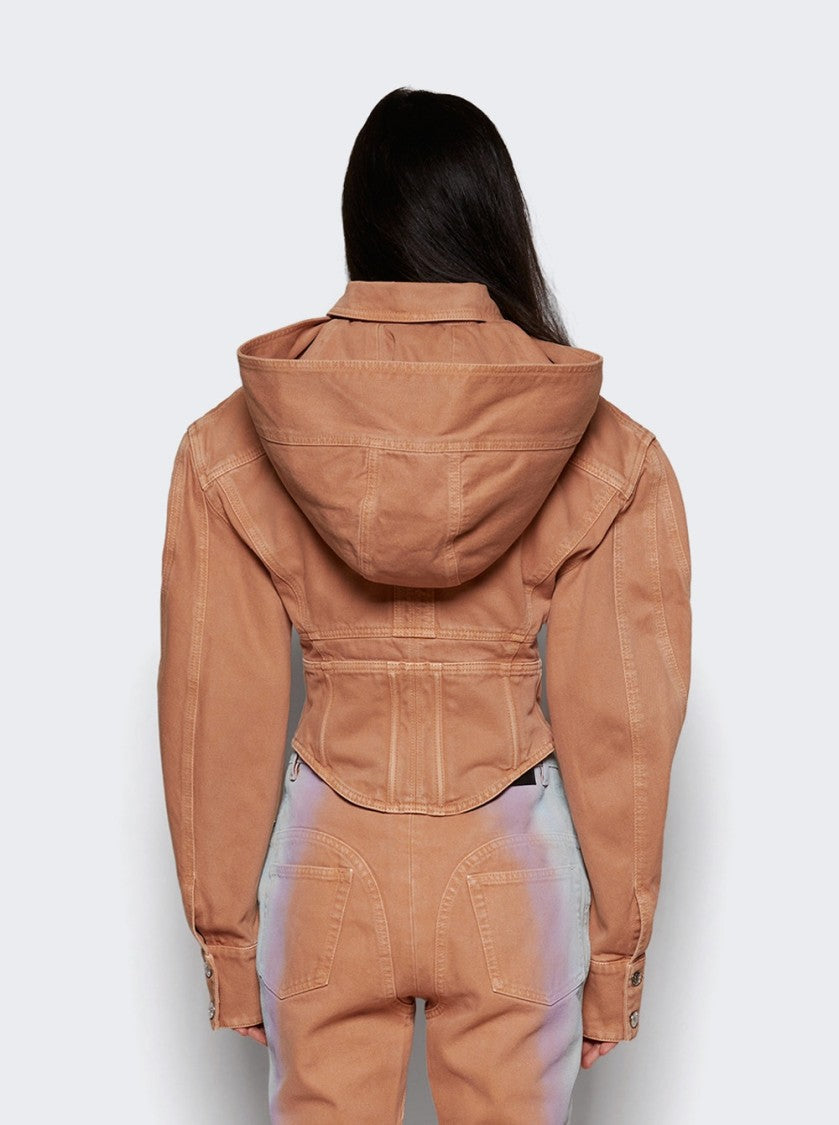 Mugler Corseted Denim Jacket Beige