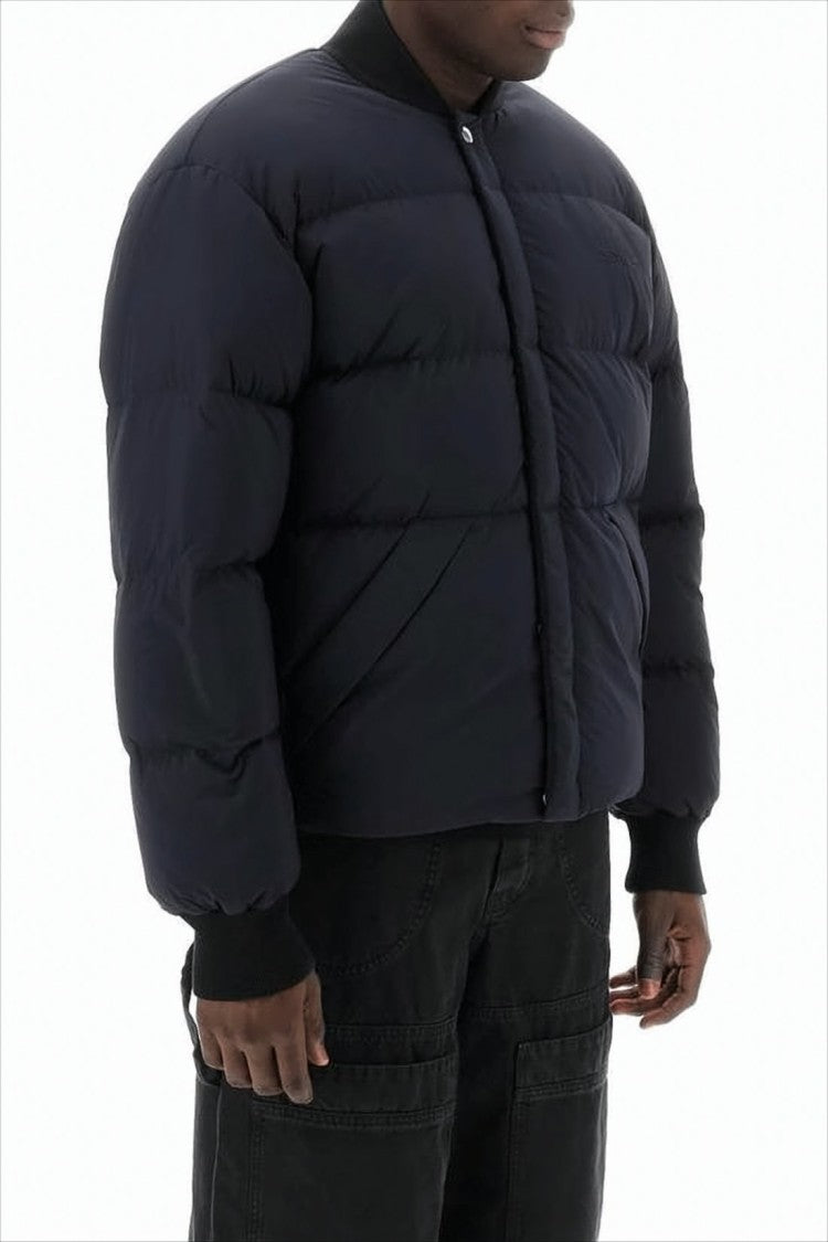 Off-White Cropped Black Puffer Jacket With Boxy Silhouette And Matte Finish