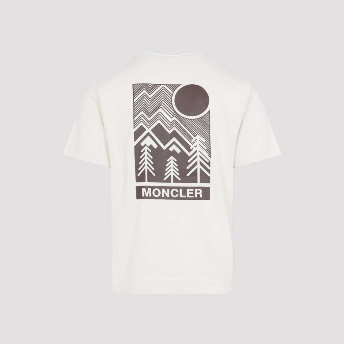 Moncler Grenoble Natural White Cotton T-Shirt With Mountain Graphic Detail