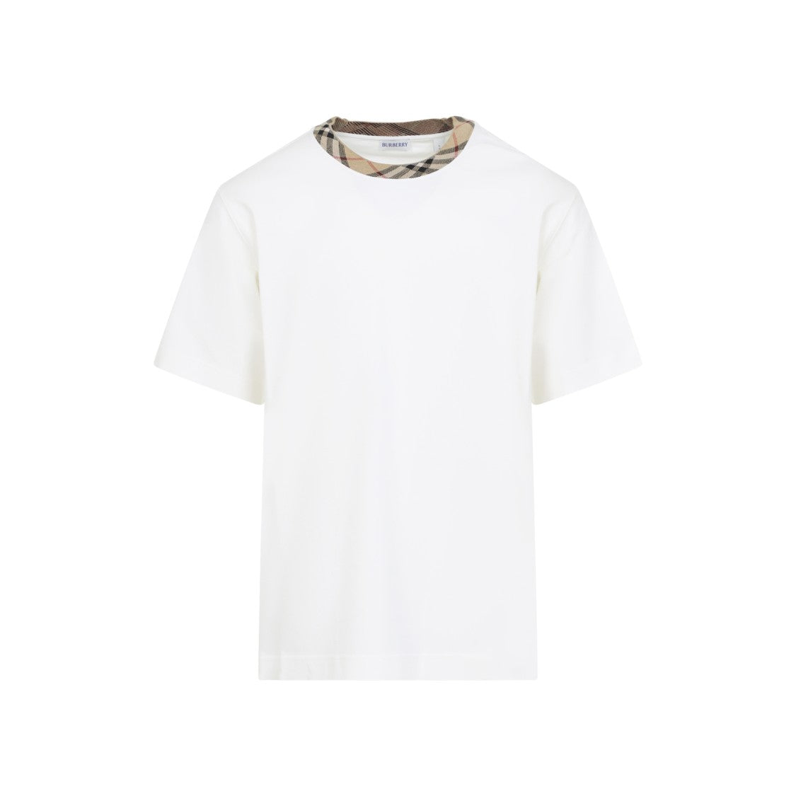 Burberry Ryan Check Collar White Cotton T-Shirt