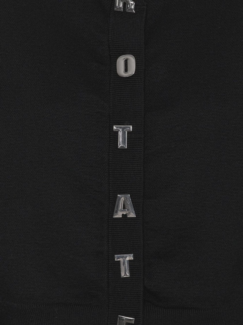 Rotate Cropped Black Sweater With Metallic Letter Buttons