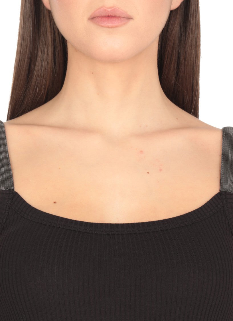 Brunello Cucinelli Black Cucinelli Cotton Top With Diamond Cut Brass