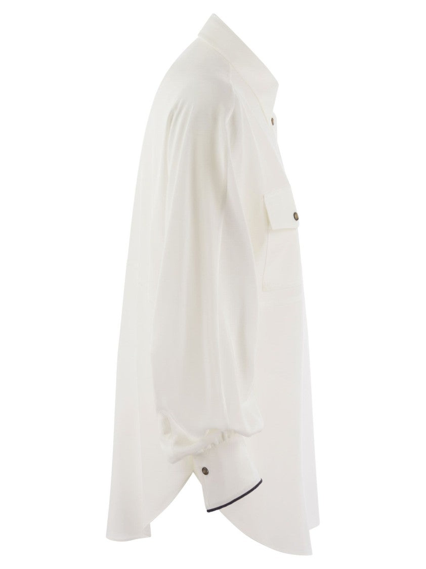 Brunello Cucinelli Silk Shirt With Snaps And Pockets