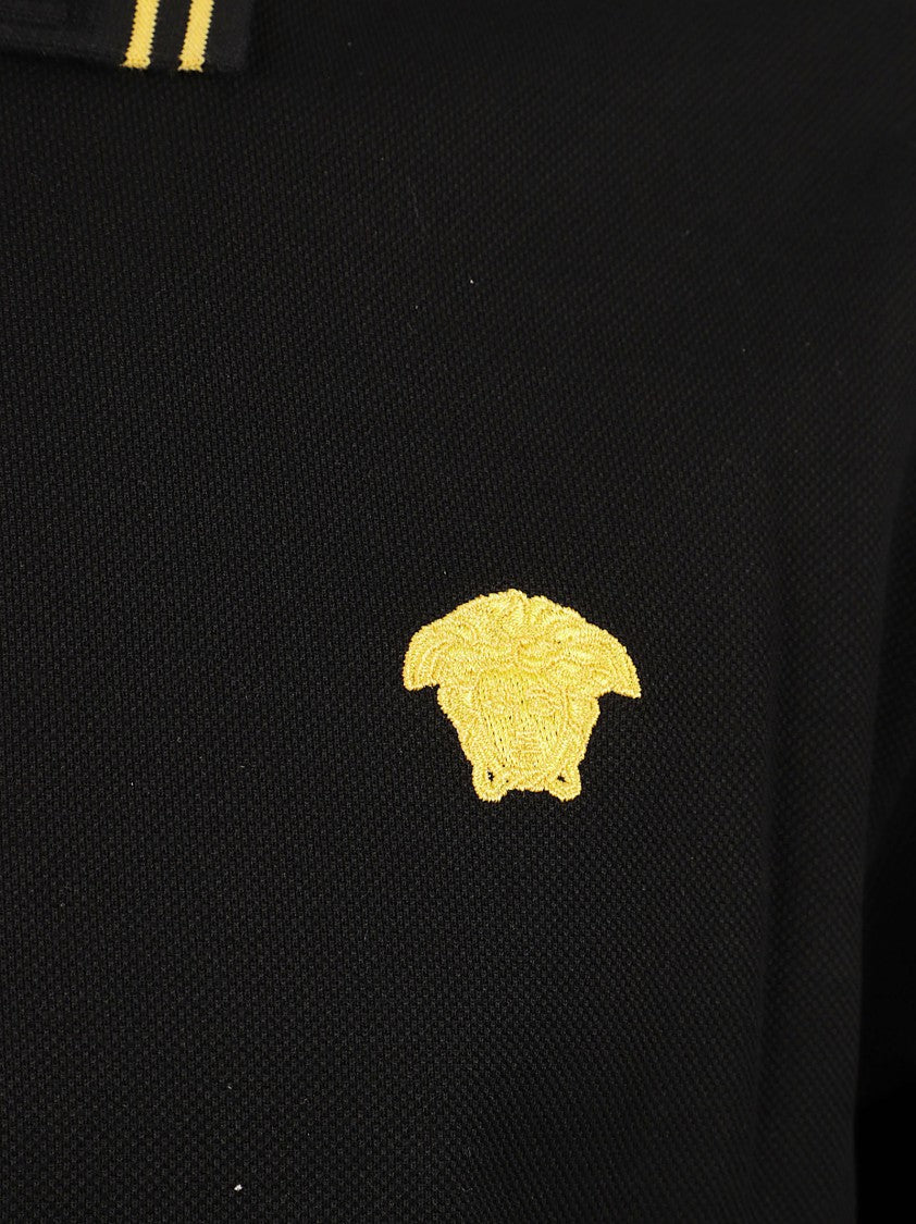 Versace Medusa Polo Shirt In Black Cotton Piqué