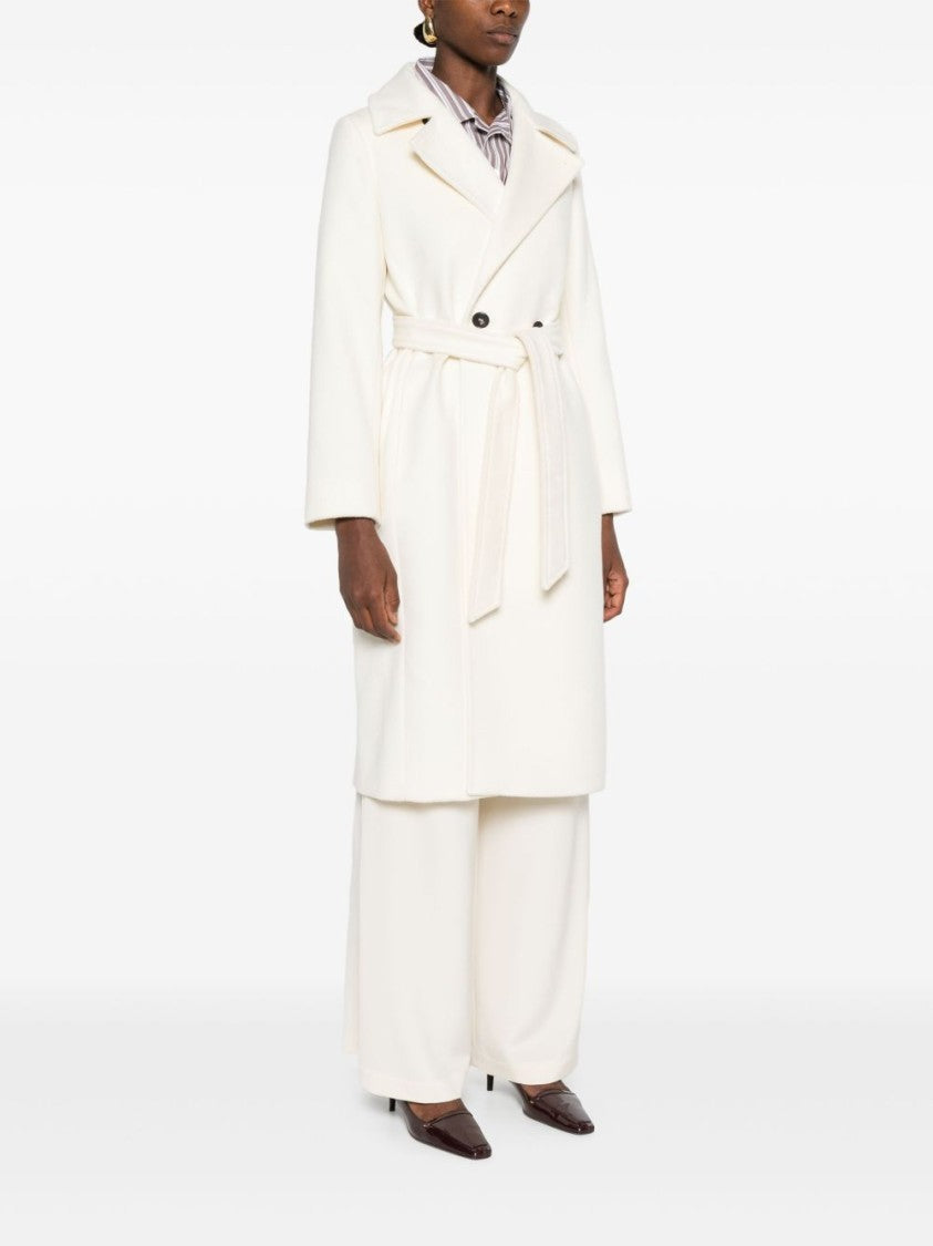 Max Mara White Belted Coat With Peak Lapels