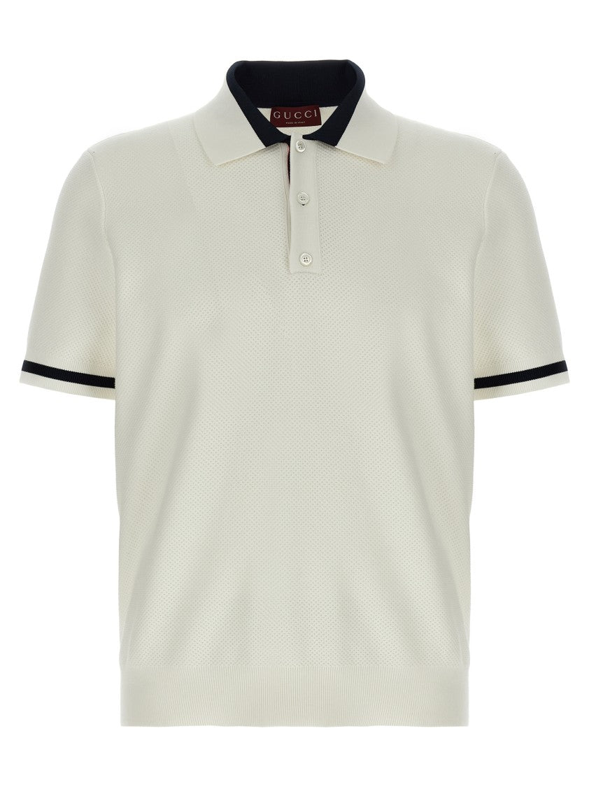Gucci Intarsia Detail Knitted Cotton Piqué Polo Shirt