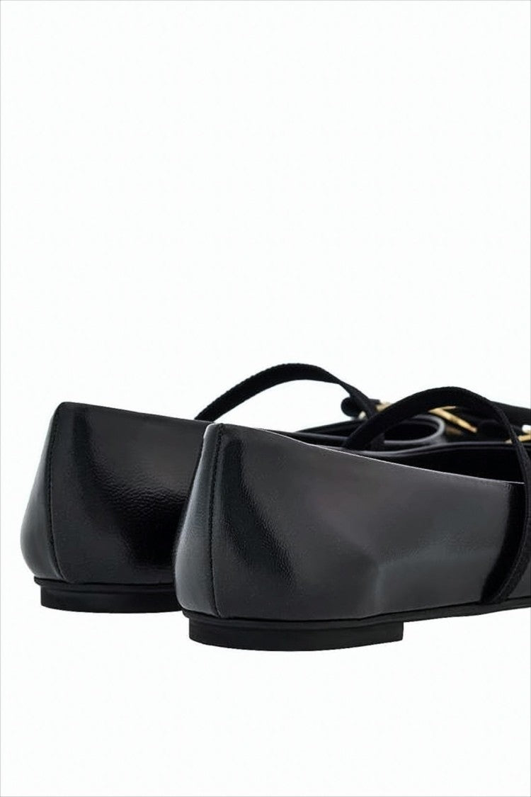 Salvatore Ferragamo Lambskin Flats With Gold-Tone Buckle Detail