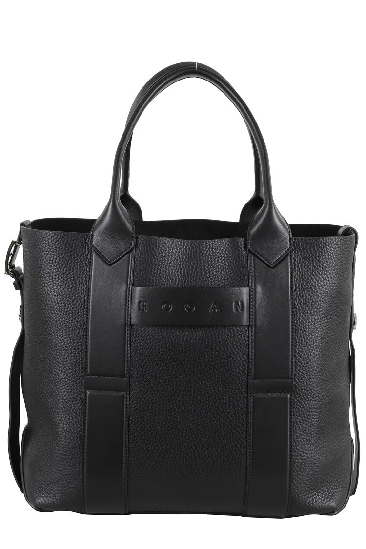 Hogan Medium Script Shopping Bag With Textured Leather Finish