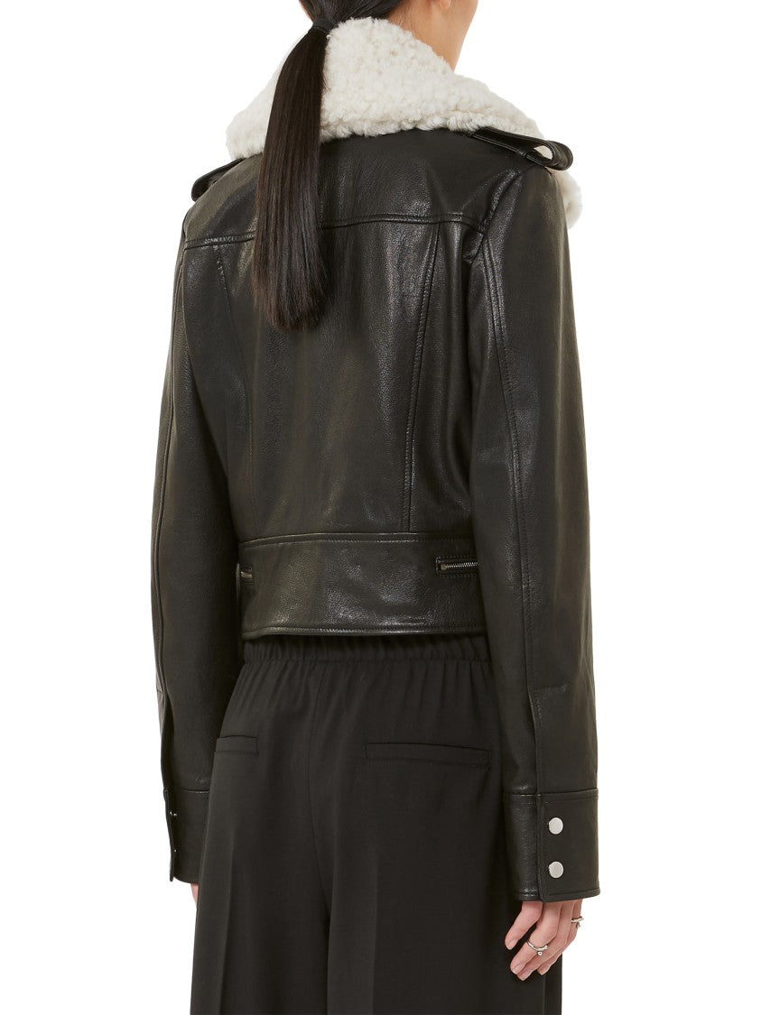 Max Mara Cropped Black Goat Leather Jacket