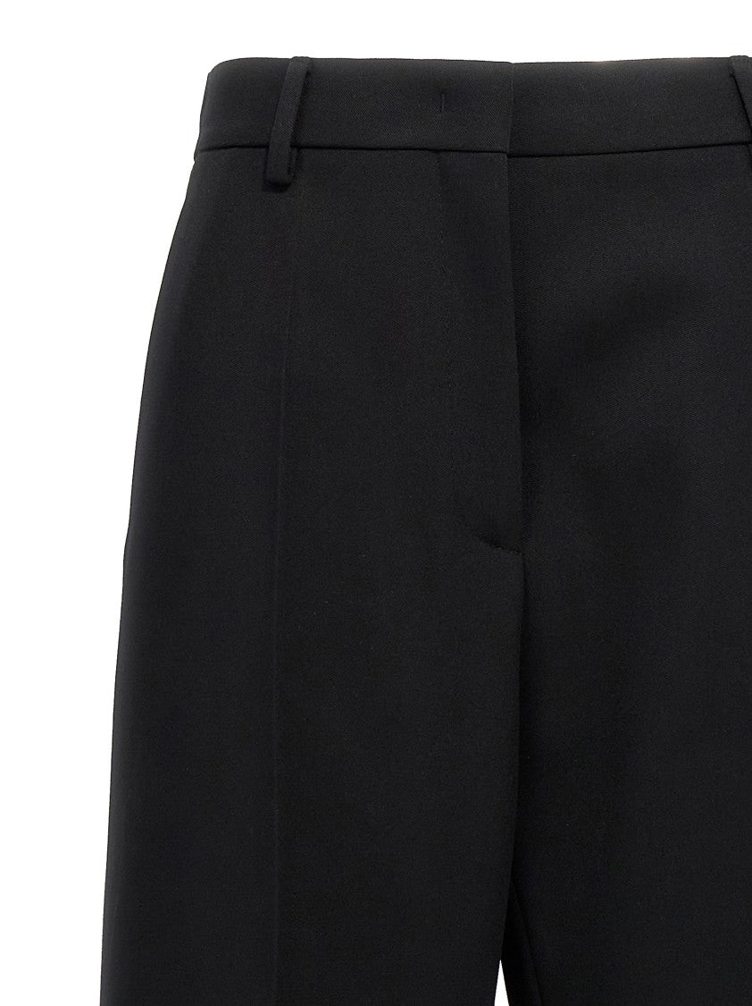 Valentino Garavani Solid Grisaille Wool Trousers With Wide Leg