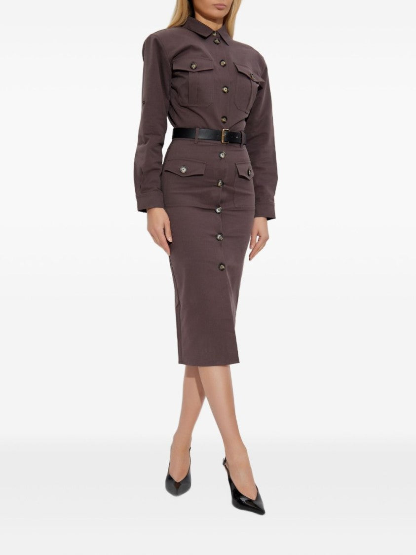 Self-Portrait Brown Cotton Belted Midi Dress