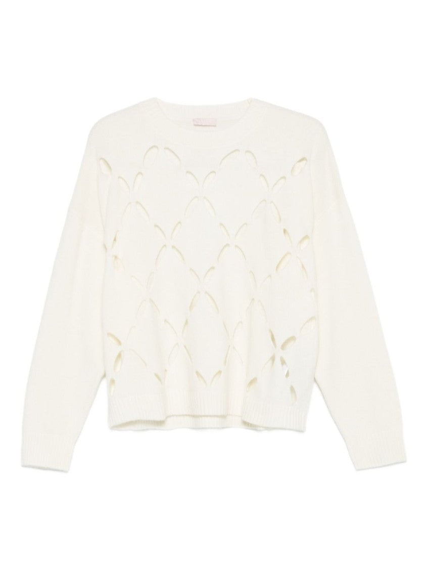 Liu Jo Delicate Laser-Cut Off-White Wool Sweater