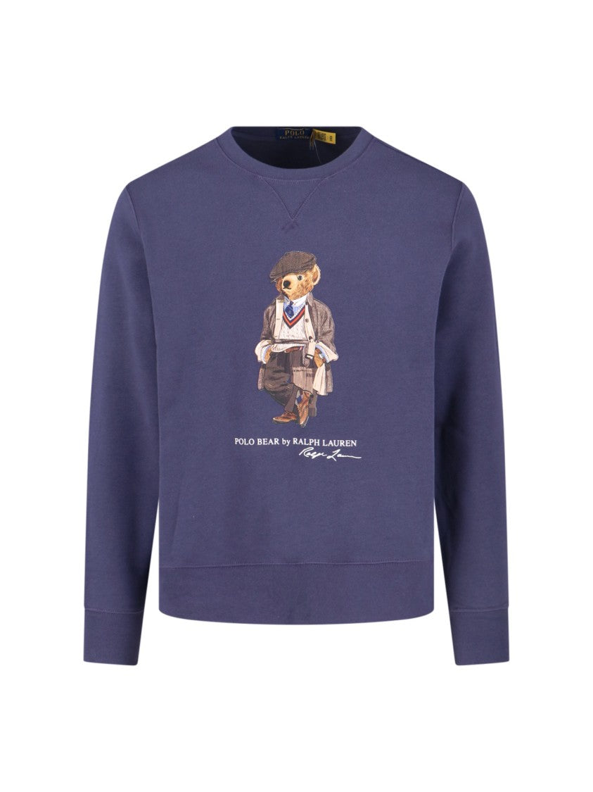 Polo Ralph Lauren Navy Blue Cotton Blend Sweatshirt With Iconic Bear Logo