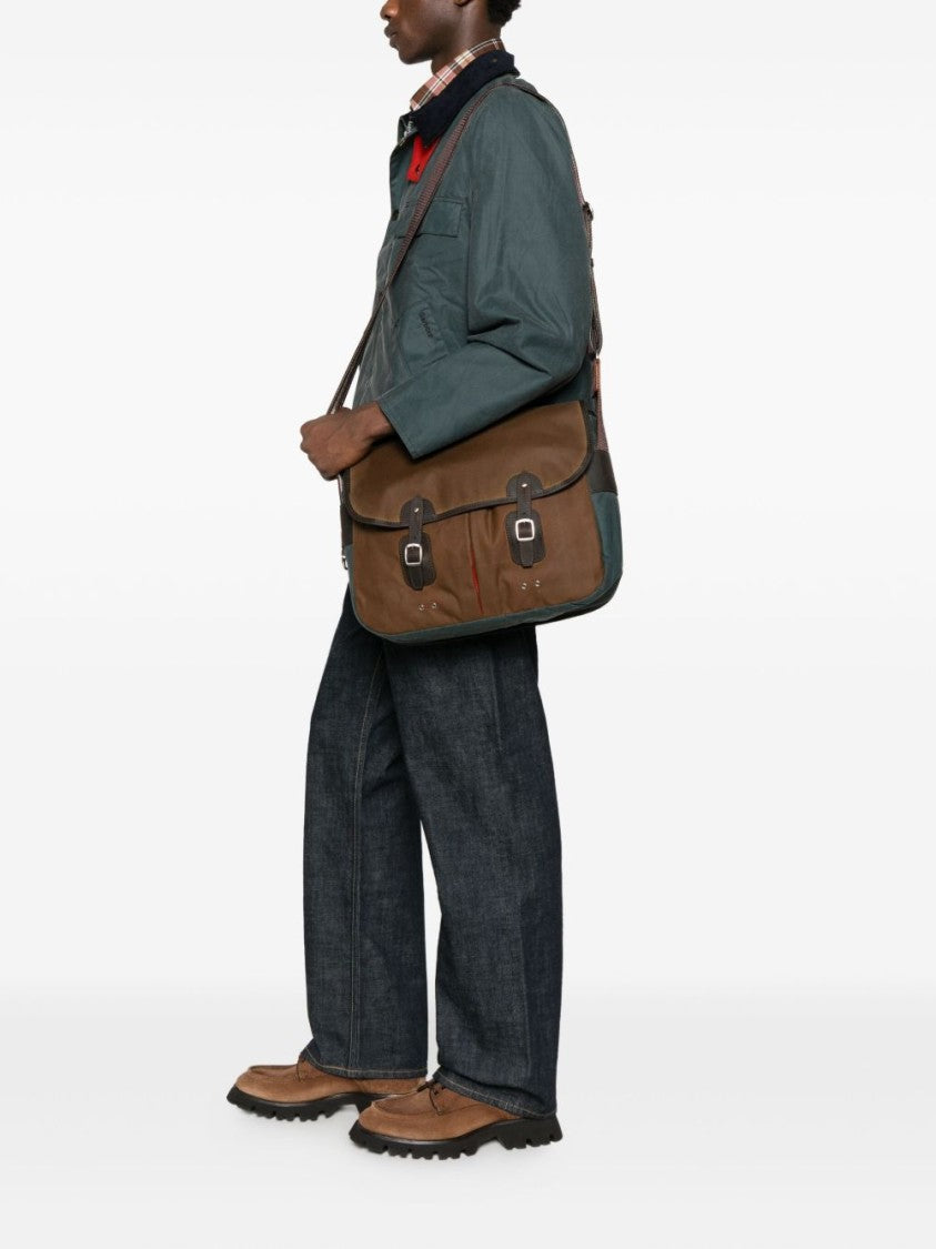 Barbour Rectangular Beige Cotton Shoulder Bag With Leather Accents