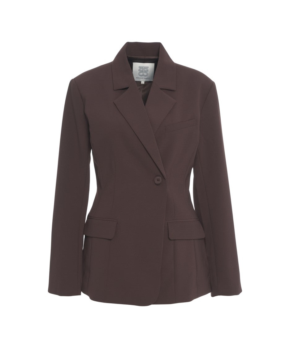 Second Female Structured Single-Button Blazer In Rich Brown
