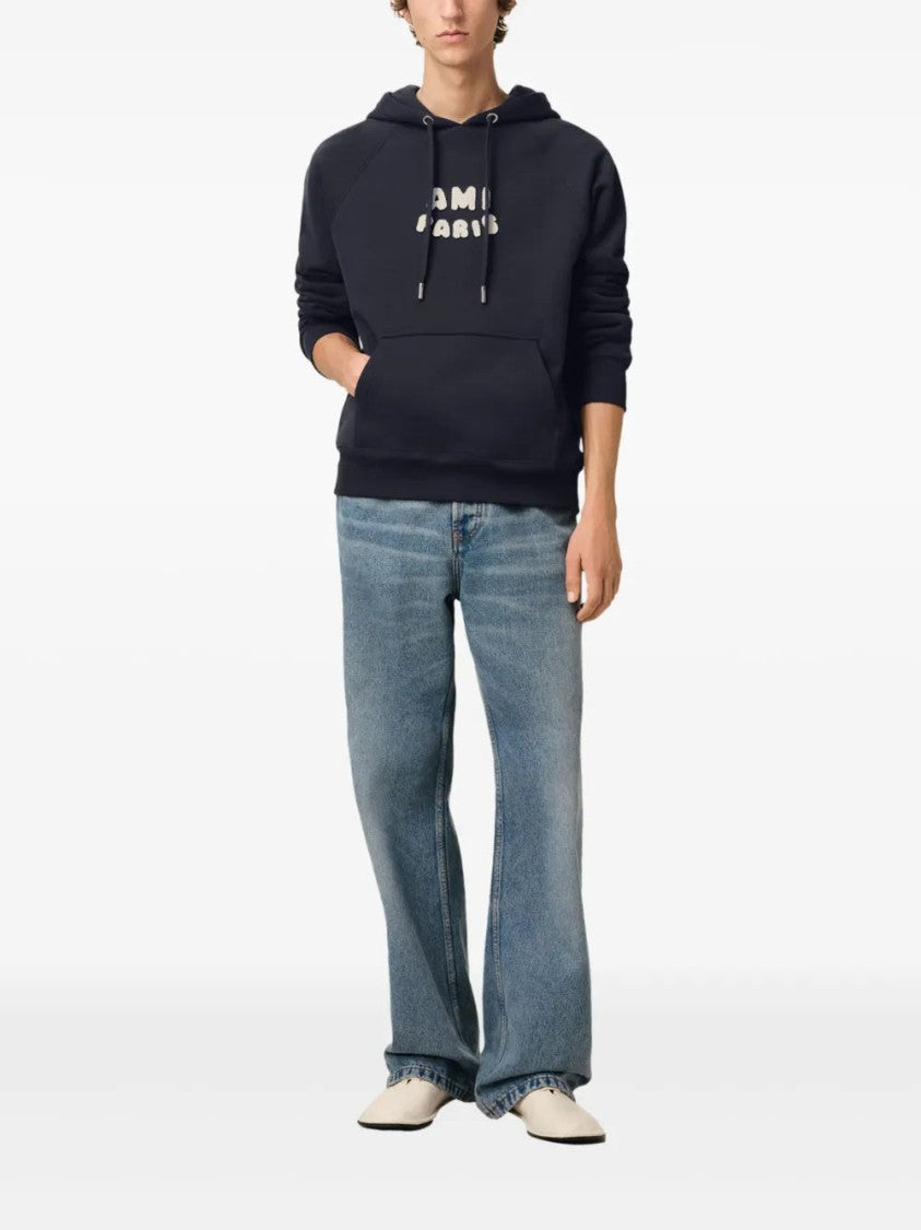 Ami Blue Logo-Print Hoodie