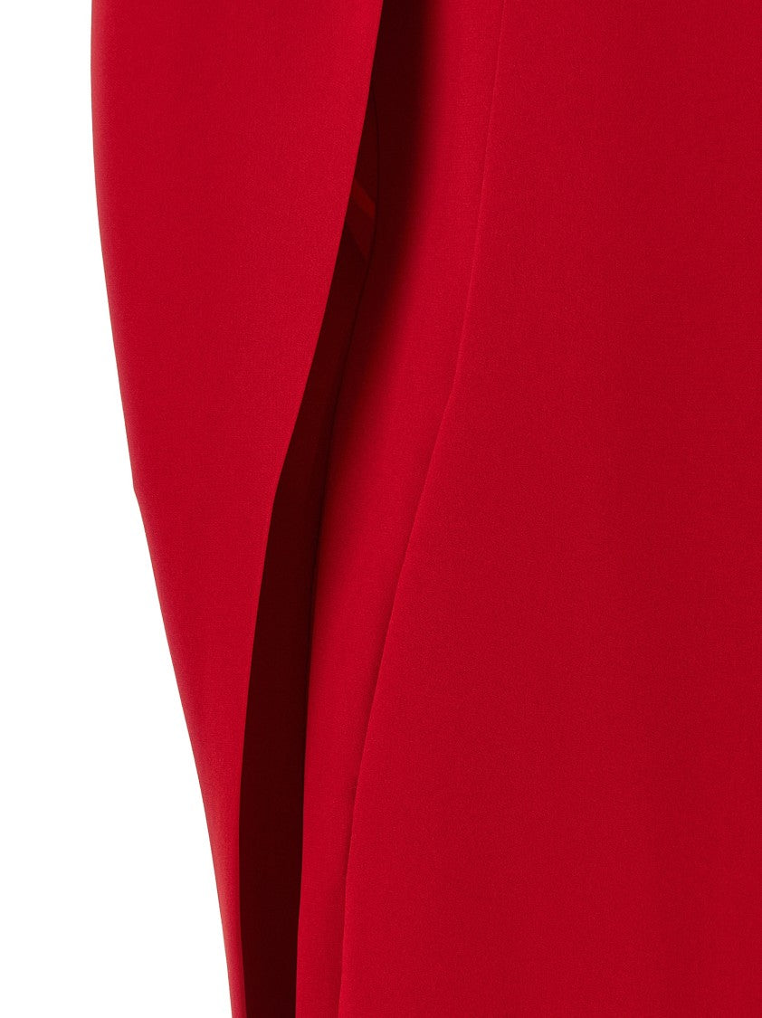 Alberta Ferretti Hooded Cape Maxi Dress In Stretch Cady Fabric